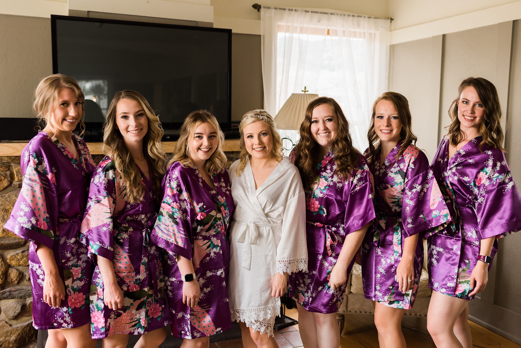 Bridesmaids in Purple Silk Floral robes