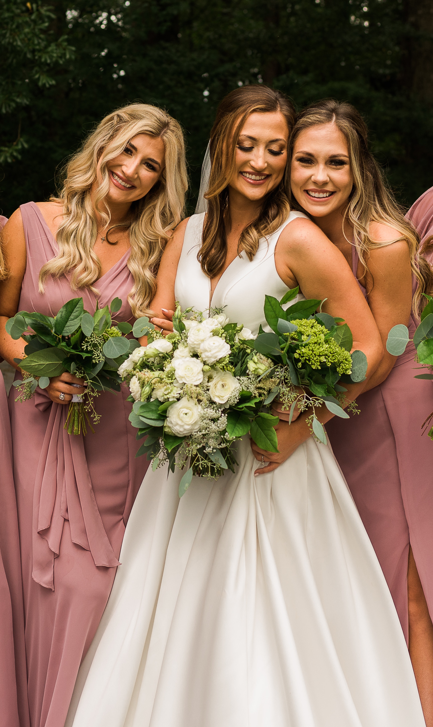 Bride and Bridesmaids with Mauve Pink Dresses