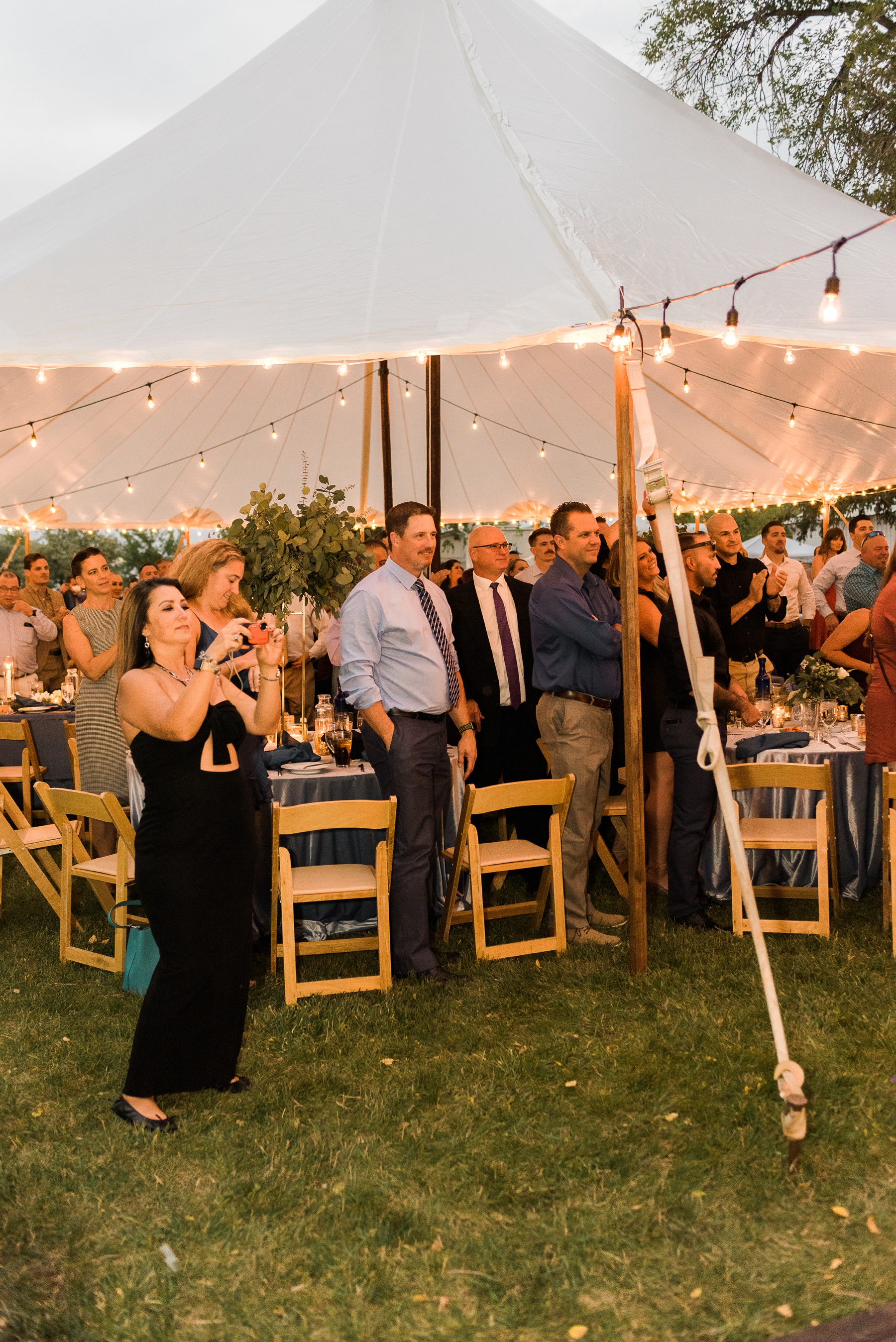 Tented Wedding Reception with Edison Lights