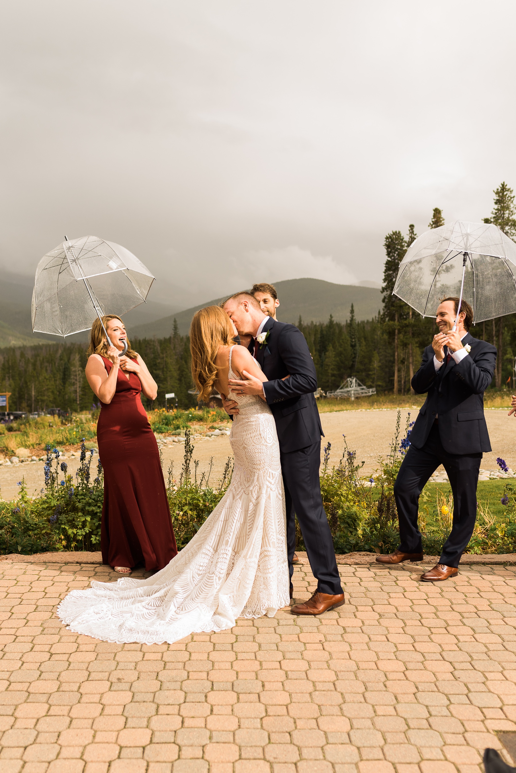 Couple Kissing during wedding ceremony at TenMile Station