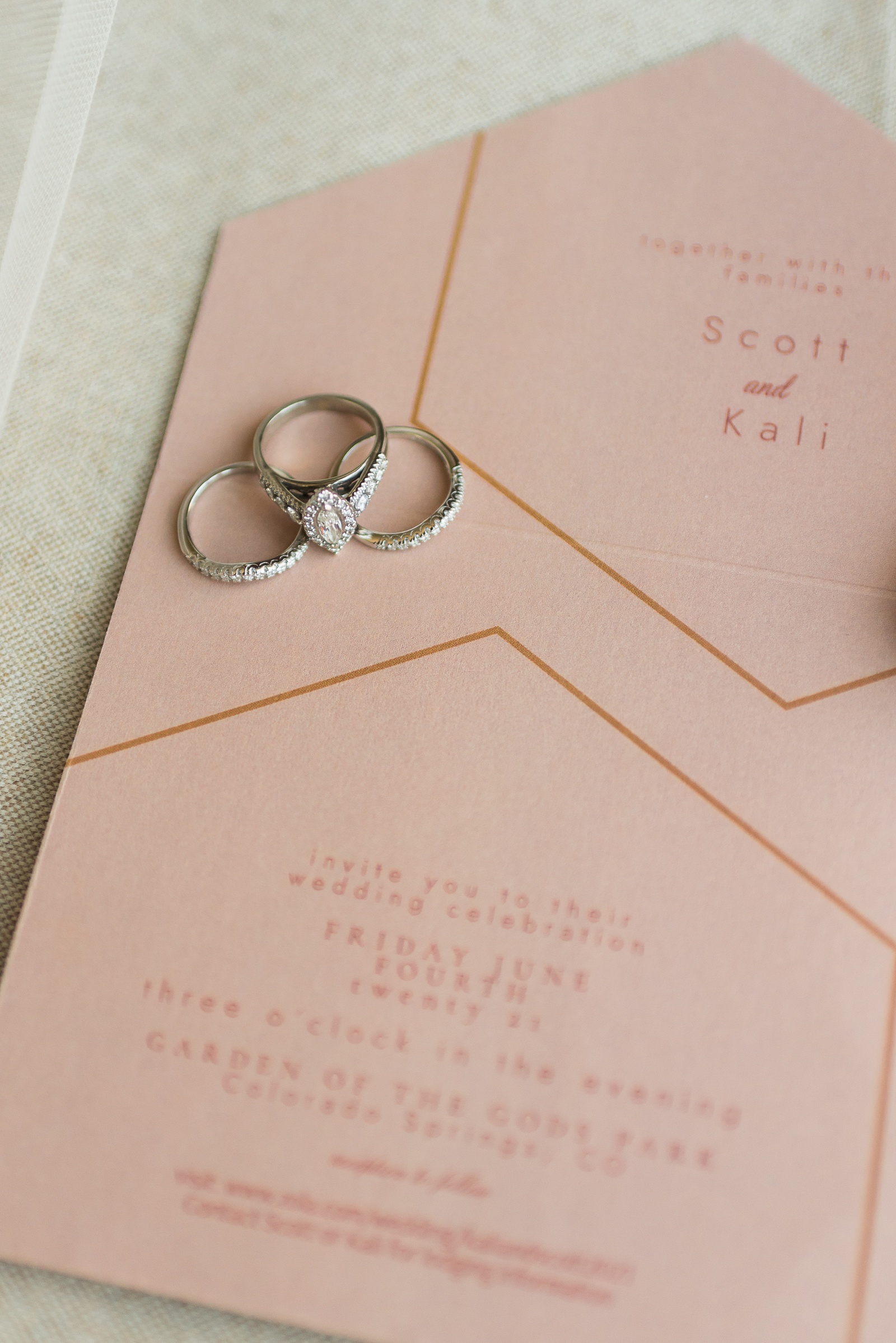 Wedding rings on invitation.