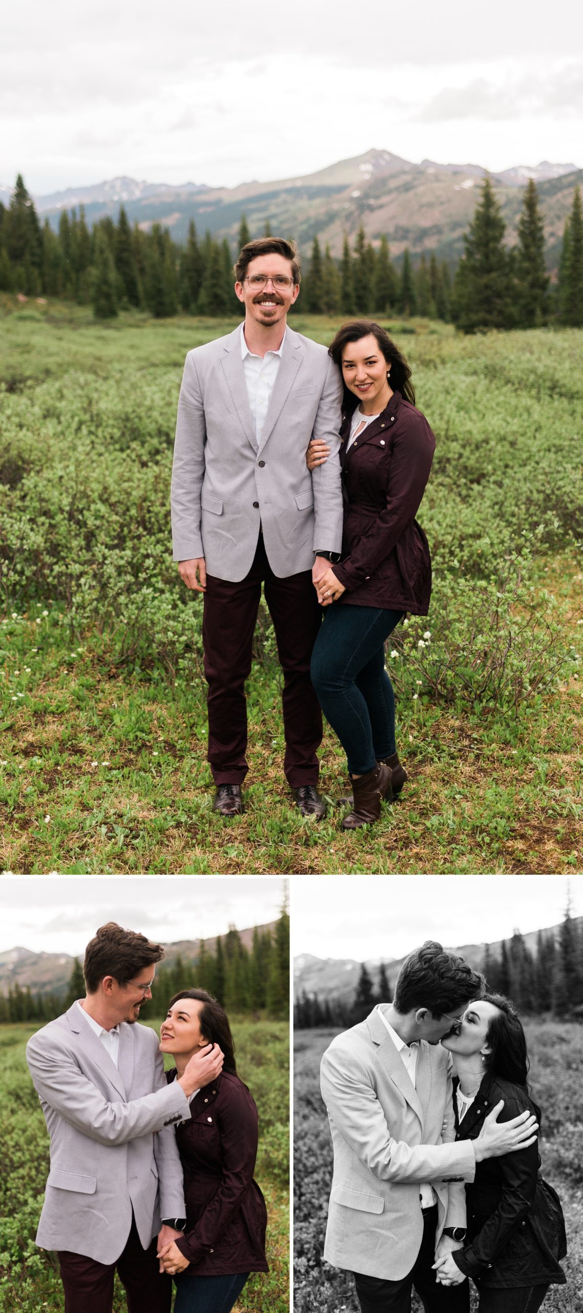 Couple smiling at each other for engagement photos